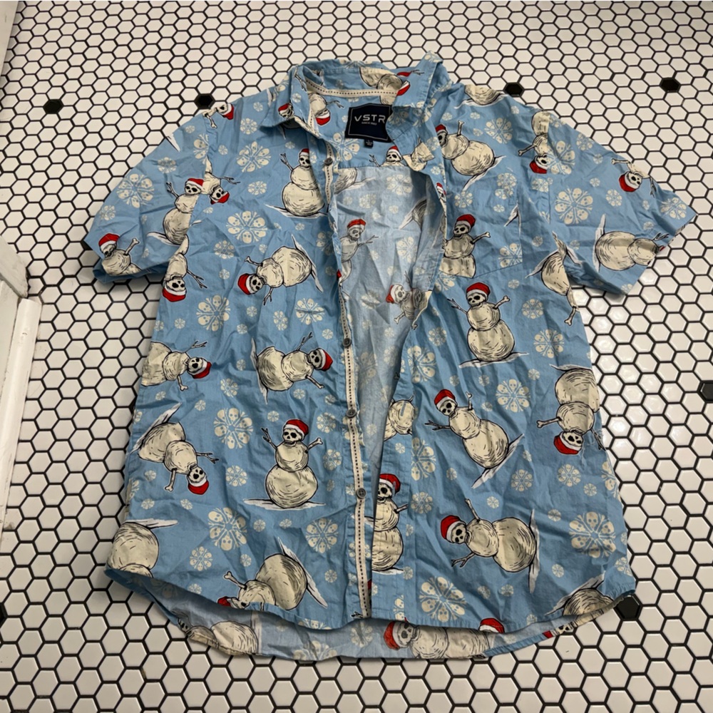 VSTR snowman skull skeleton button down shirt size large